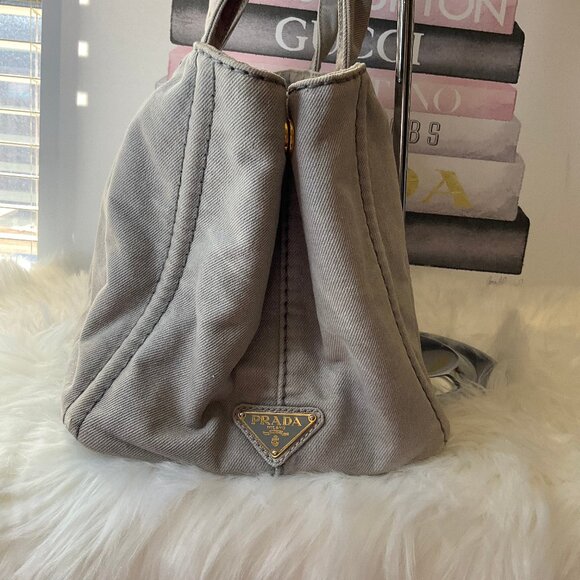 Authentic Prada Medium Canapa Logo Denim Tote bag - Picture 5 of 15